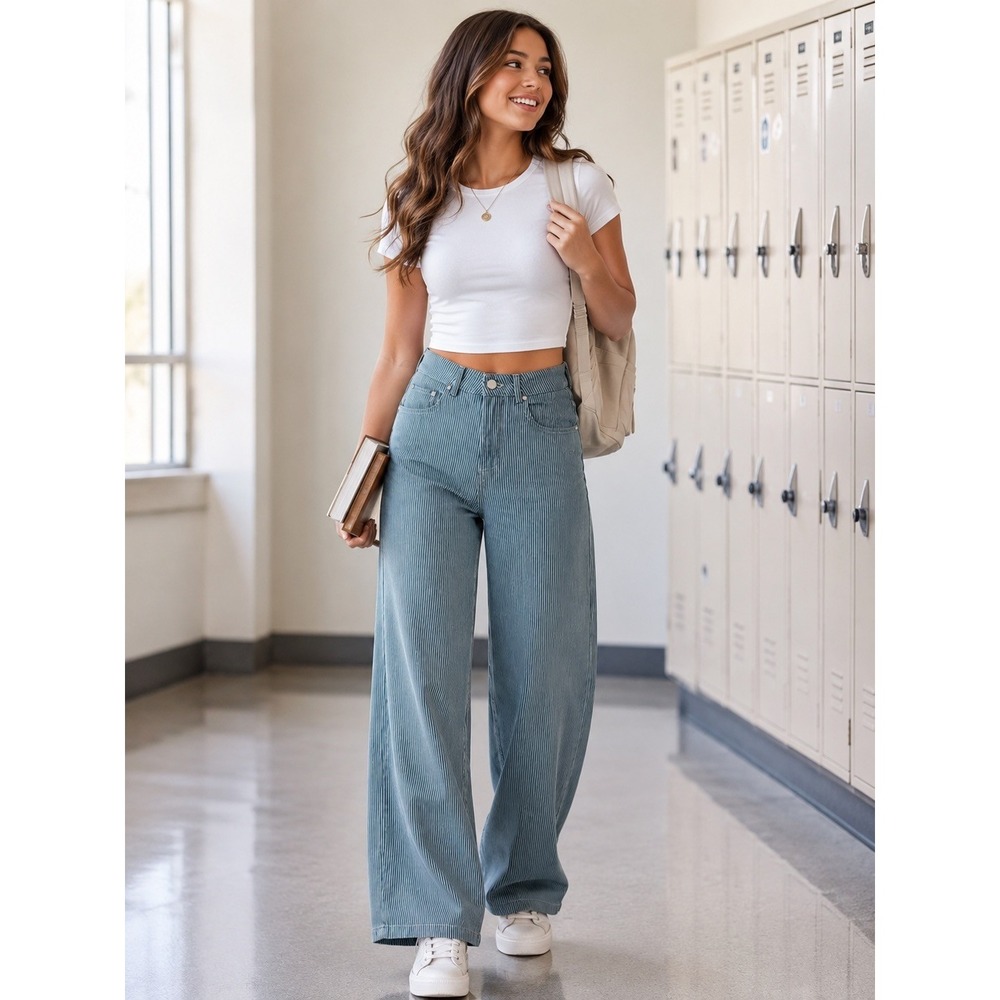 Everyday With It High Rise Pinstripe Wide Leg Jeans Coastal Skater Denim